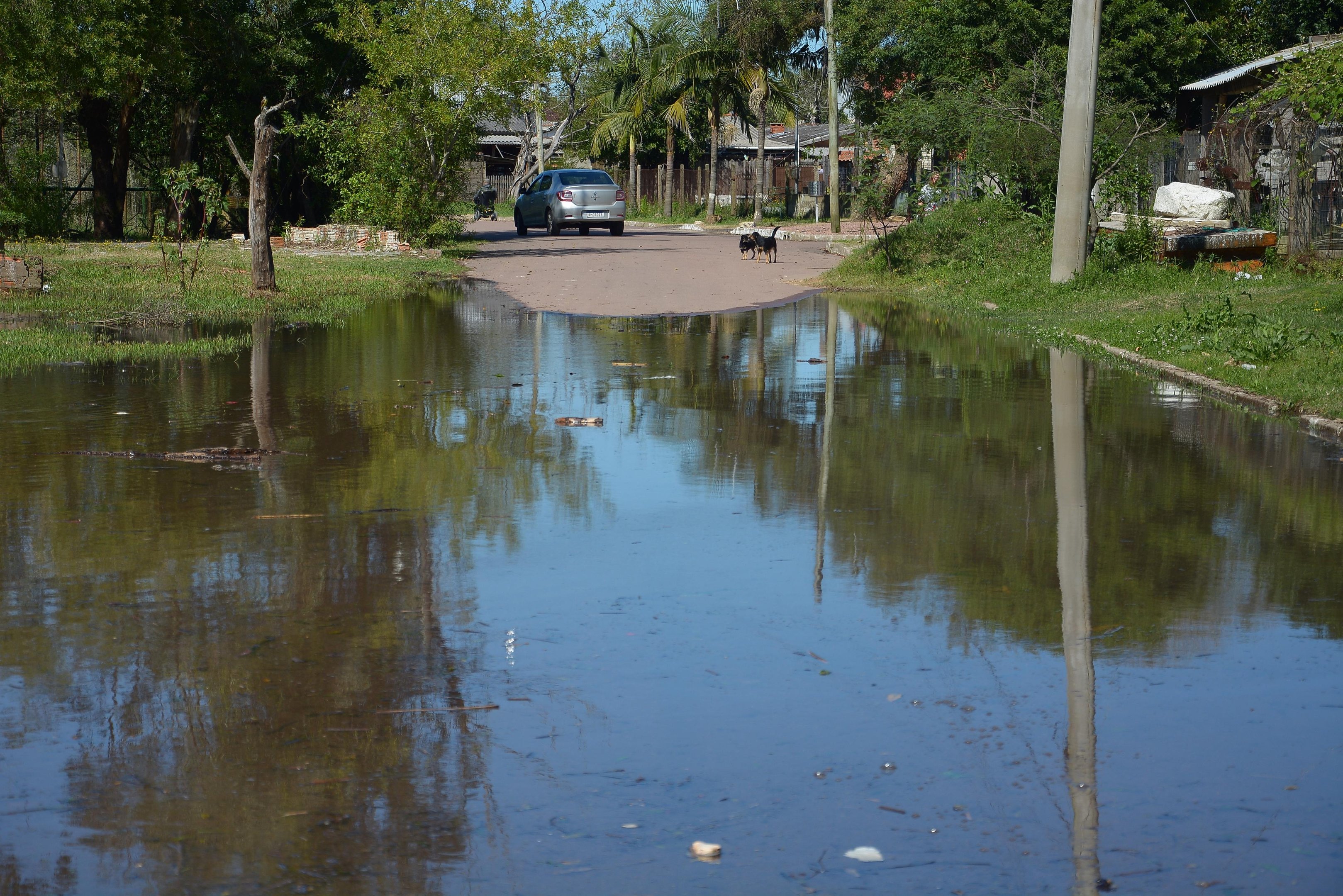 &Aacute;guas do Gua&iacute;ba chegam &agrave;s ruas do bairro Sans Souci, em Eldorado do Sul
