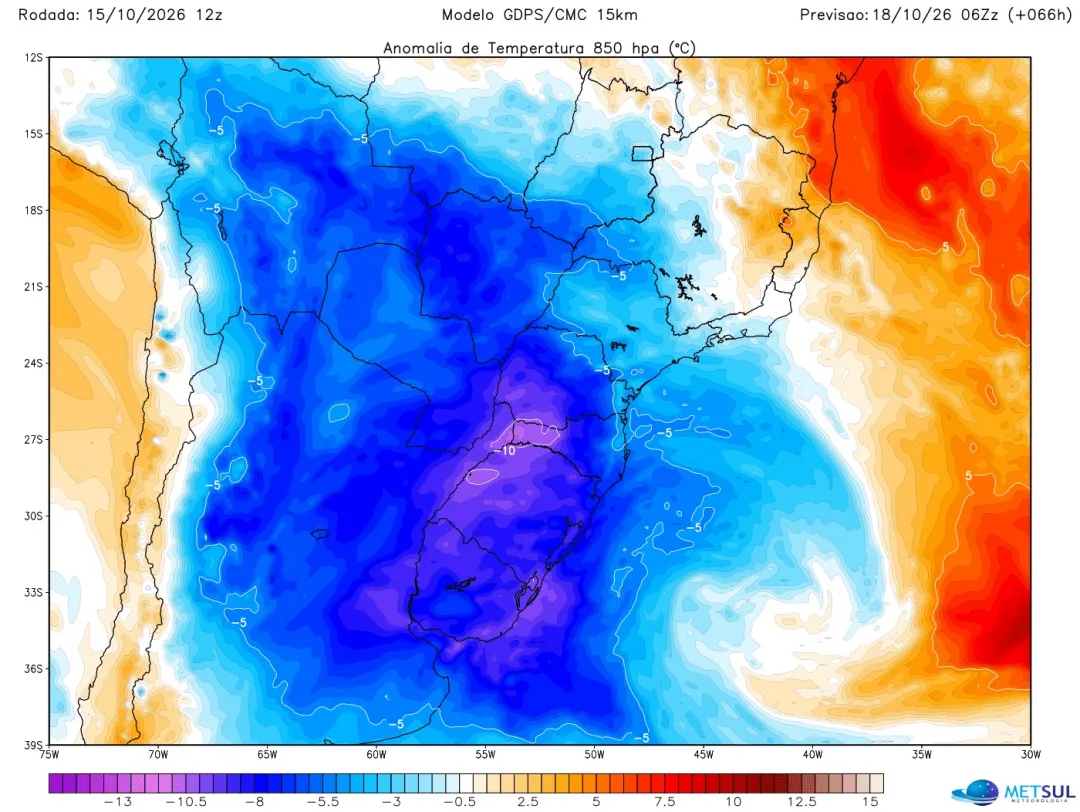 Ciclone empurra ar frio e derruba mínimas abaixo de 10ºC no RS na próxima semana
