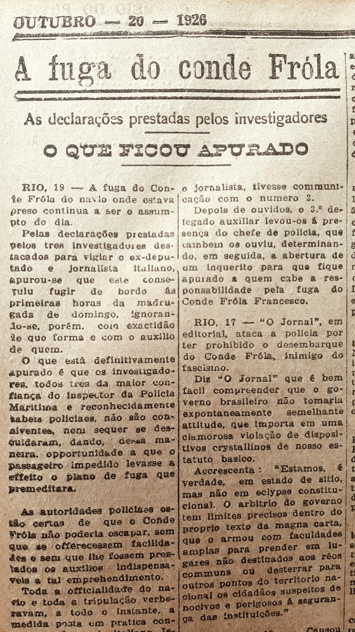 O socialista veio ao Brasil para dirigir importante jornal antifacista da comunidade italiana de S&atilde;o Paulo
