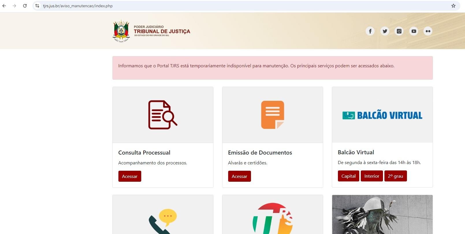 Atualização no site do TJRS tira sistemas do ar