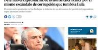 Jornal El País, da Espanha, deu destaque para a prisão de Michel Temer