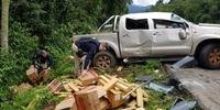 Toyota Hilux, carregada com quase 400 quilos da droga, capotou durante a fuga em Santa Catarina