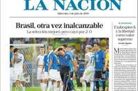 Capa do La Nacion após Brasil tirar a Argentina na semifinal da Copa América