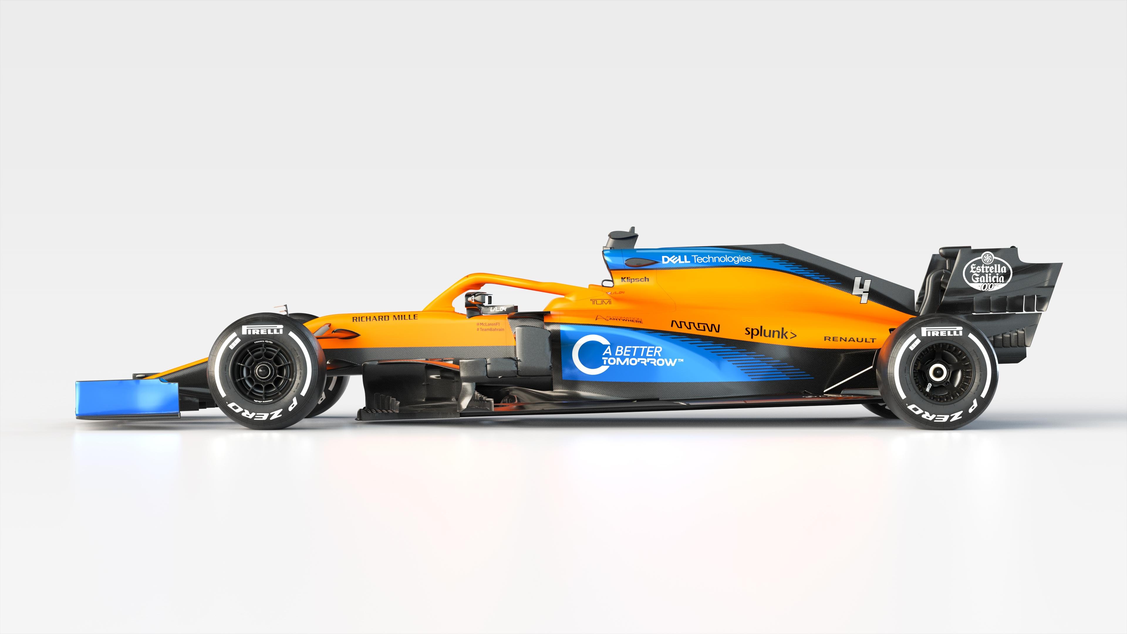 MCL35 continua exibindo o tradicional "laranja mam&atilde;o" e azul da McLaren, as cores originais escolhidas pelo fundador Bruce McLaren e representando o legado de 57 anos da equipe no esporte