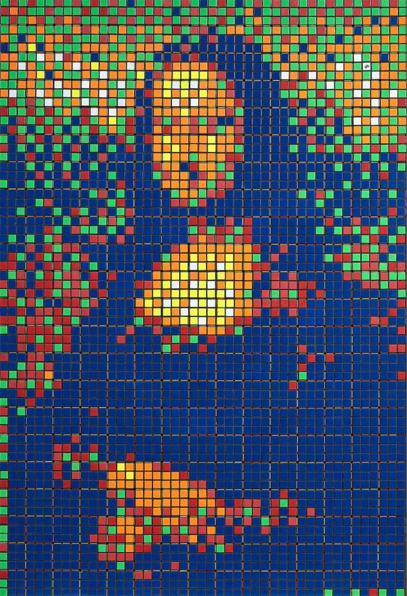 Mona Lisa feita com quase 300 cubos de Rubik (cubos m&aacute;gicos), obra do artista Invader, foi leiloada por 480.200 euros no domingo &agrave; noite na Artcurial