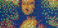 Mona Lisa feita com quase 300 cubos de Rubik (cubos mágicos), obra do artista Invader, foi leiloada por 480.200 euros no domingo à noite na Artcurial
