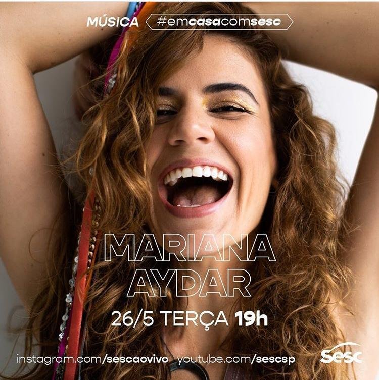 A cantora e compositora Mariana Aydar se apresenta hoje, &agrave;s 19h, no #EmCasaComSesc