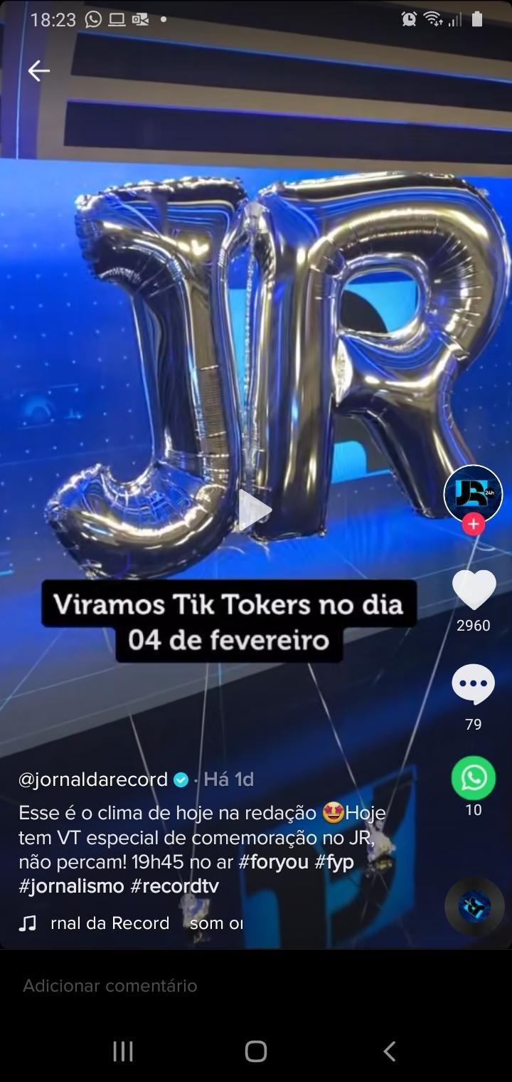 Jornal da Record est&aacute; h&aacute; cinco meses no Tik Tok e j&aacute; ultrapassou os 152 mil seguidores
