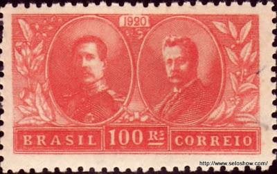 Selo comemorativo &agrave; visita do Rei da B&eacute;lgica ao pa&iacute;s, com Epit&aacute;cio Pessoa.