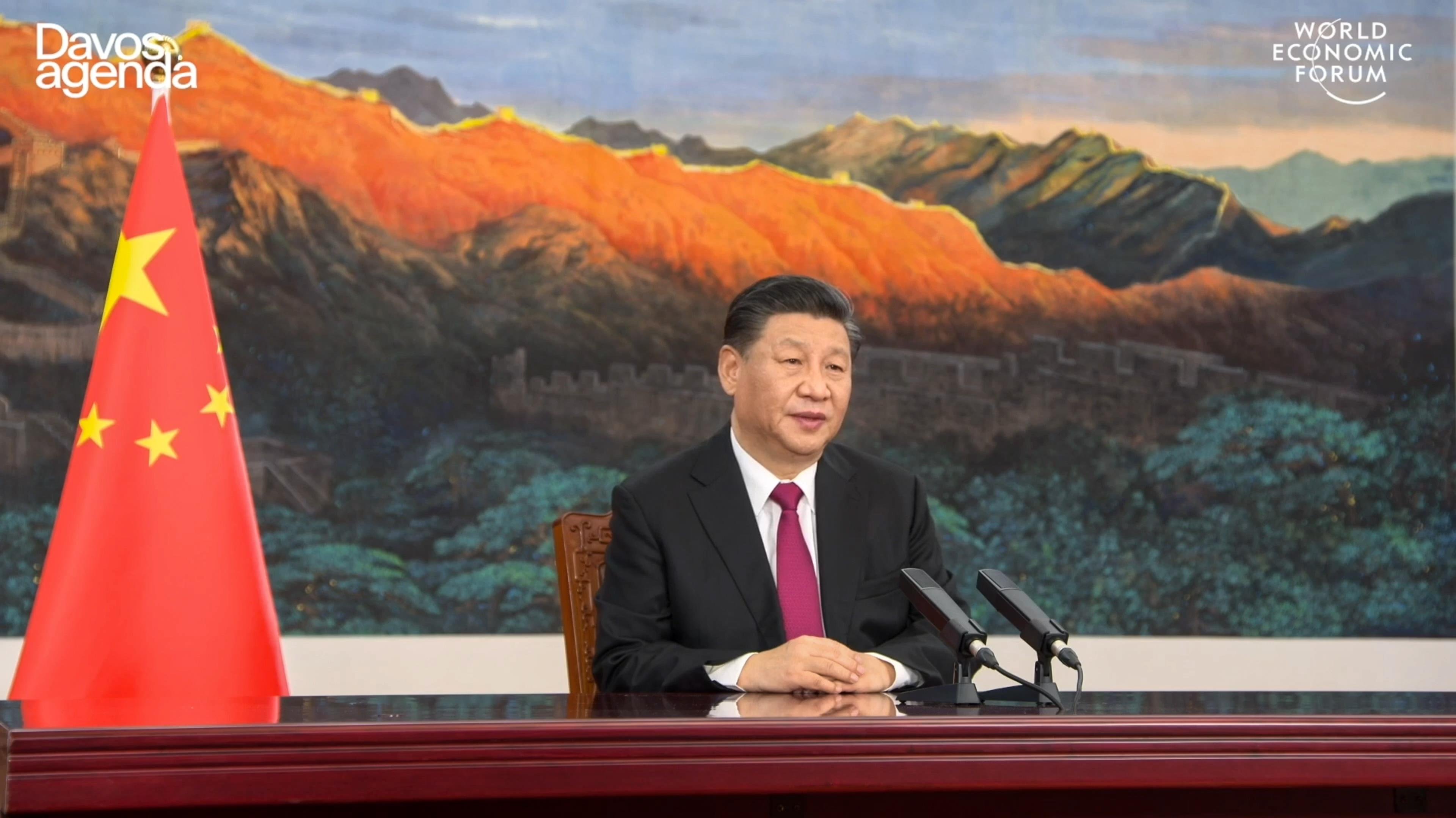 F&oacute;rum Econ&ocirc;mico Mundial mostra o presidente da China, Xi Jinping, falando de Pequim enquanto abre um F&oacute;rum Econ&ocirc;mico Mundial totalmente virtual, que geralmente ocorre em Davos, na Su&iacute;&ccedil;a.