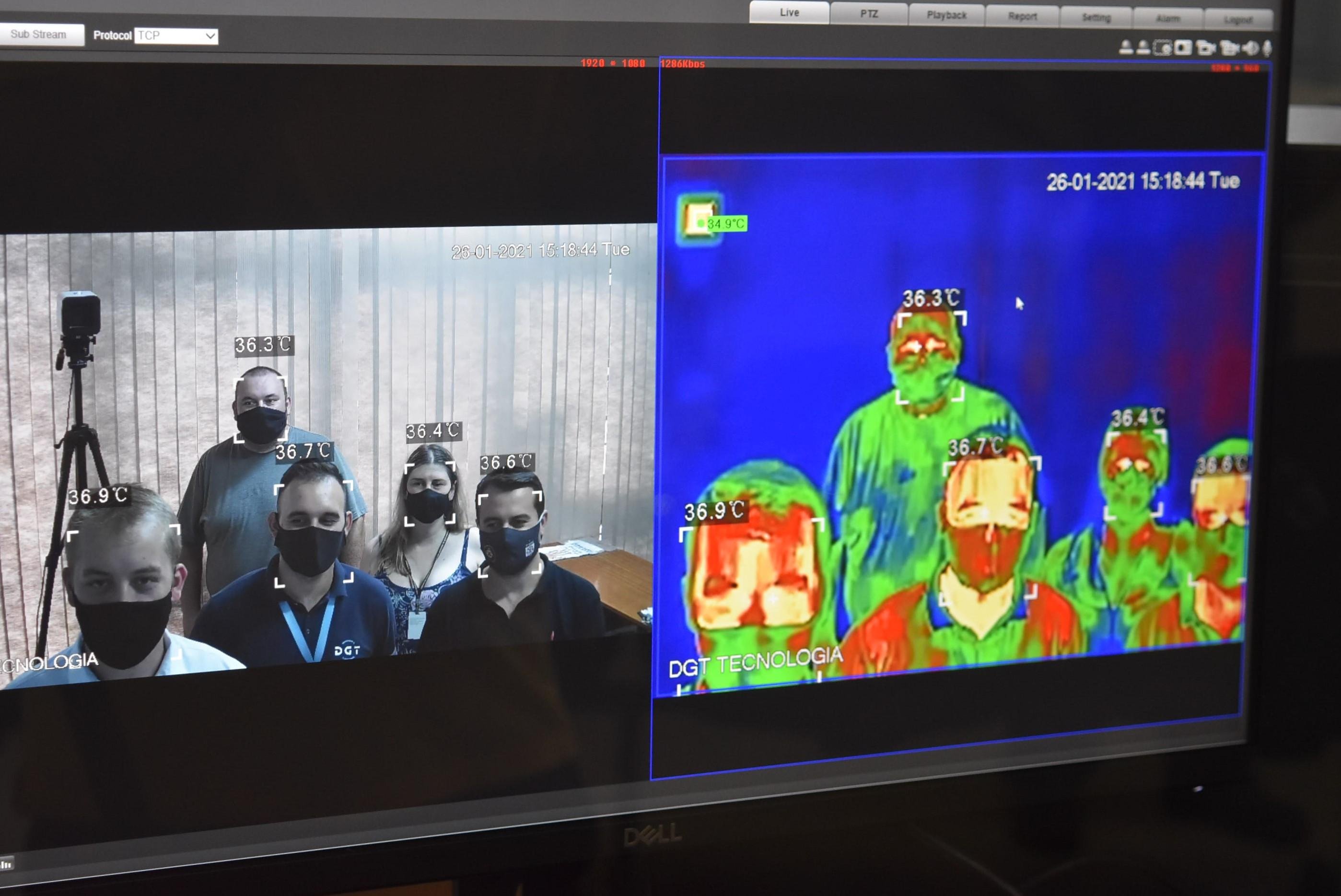 C&acirc;mera mostra a temperatura corporal das pessoas que visitam o pr&eacute;dio da prefeitura de Dois Irm&atilde;os