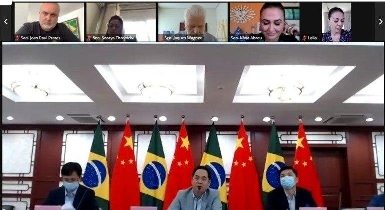 Senadores durante reuni&atilde;o online com embaixador chin&ecirc;s Yang Wanming
