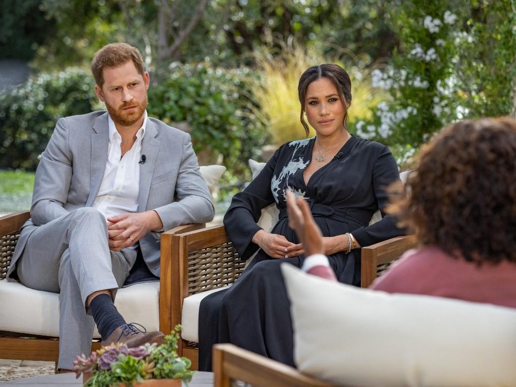 Harry e sua esposa Meghan, duquesa de Sussex, em entrevista com a apresentadora de TV americana Oprah Winfrey