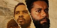 O cartaz do filme reúne os atores que interpretam as três fases da vida de Luiz Gama