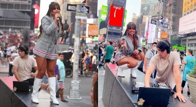 No meio da Times Square, em Nova York, Gabily fez uma apresenta&ccedil;&atilde;o especial