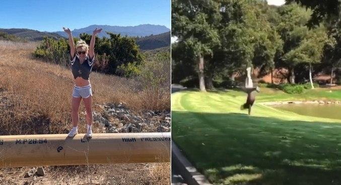 Ao celebrar decis&atilde;o da justi&ccedil;a, Britney Spears deu cambalhotas em gramado
