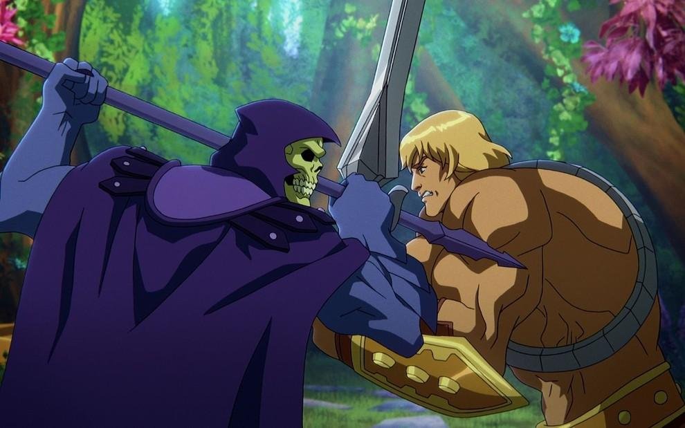 He-man enfrentando o Esqueleto na nova anima&ccedil;&atilde;o.