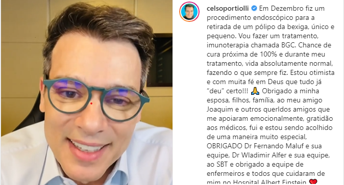 Portiolli foi diagnosticado com c&acirc;ncer na bexiga