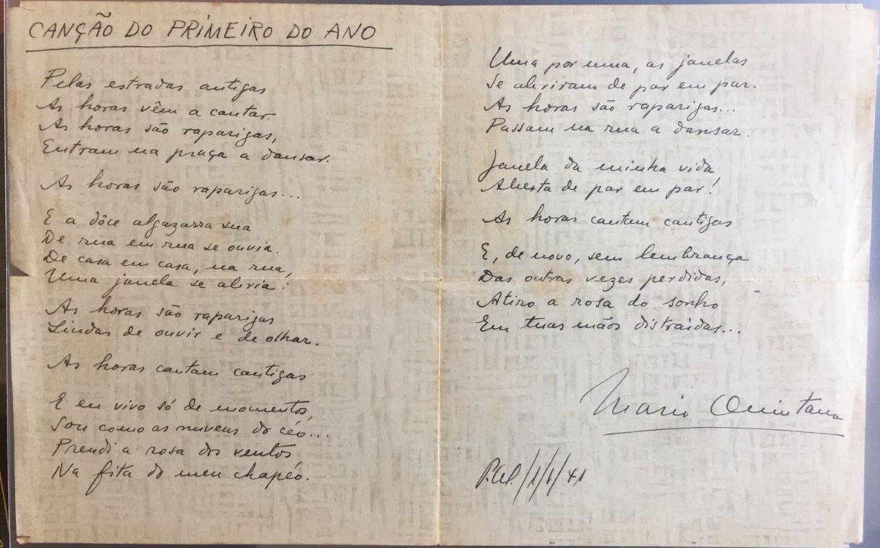 Manuscrito de um poema in&eacute;dito de Mario Quintana