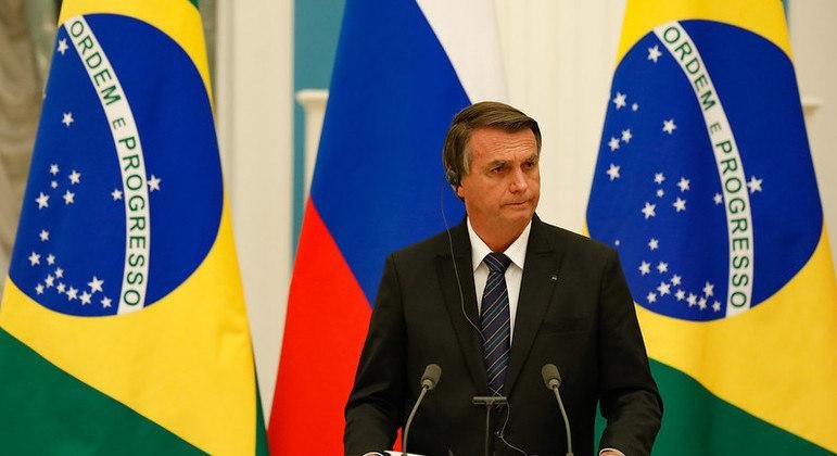O presidente Jair Bolsonaro em agenda em Moscou, na R&uacute;ssia