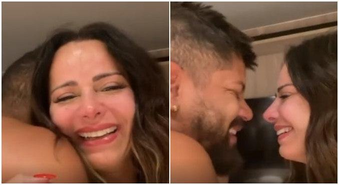 Ao lado do marido, Viviane se emocionou ao anunciar a gravidez