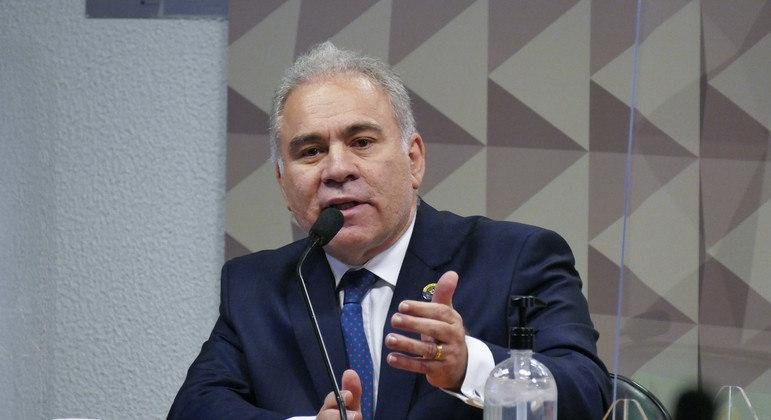O ministro da Sa&uacute;de, Marcelo Queiroga, durante audi&ecirc;ncia no Senado