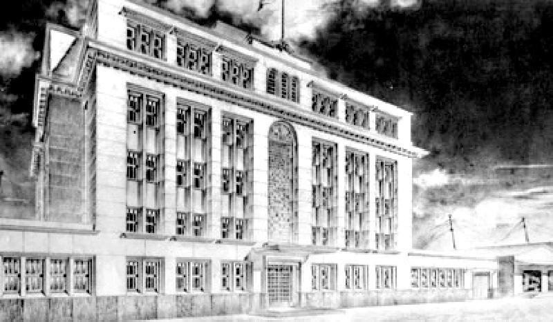 Projeto do edif&iacute;cio para a administra&ccedil;&atilde;o do Porto de Porto Alegre.