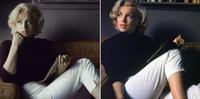 À esquerda, Ana de Armas caracterizada como Marilyn Monroe