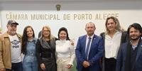 Carmen, a presidente nacional do PRTB, Aldineia Fidelix, e Natalino Sarapio em evento em maio na Capital.