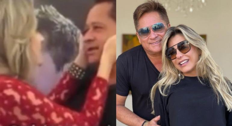 Cantor sertanejo aparece na grava&ccedil;&atilde;o trocado selinhos com f&atilde;.