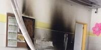 Parede atingida pelo fogo em escola na Bahia