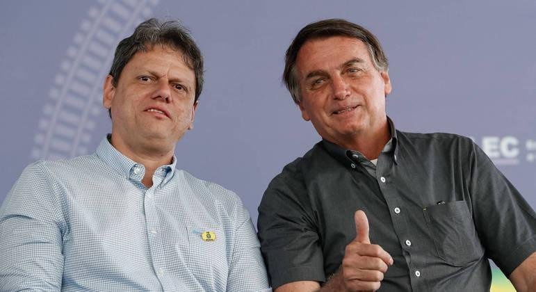 Tarc&iacute;sio de Freitas (Republicanos), candidato ao Governo de SP, e o presidente Jair Bolsonaro (PL)