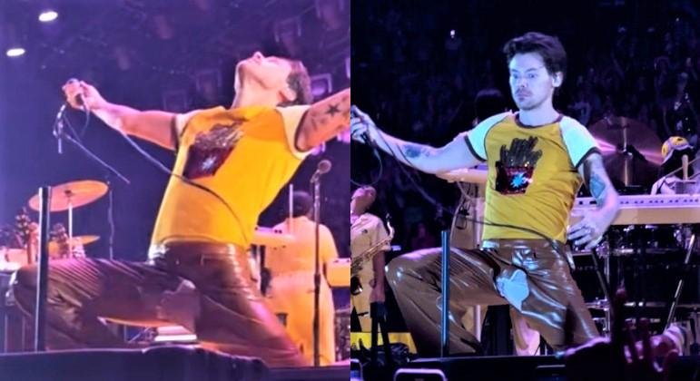 Cal&ccedil;a de Harry Styles rasga durante show mais uma vez