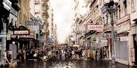Foto da enchente de 1941 na Rua dos Andradas, de João Alberto Fonseca, colorizada pelo projeto Cores da Memória