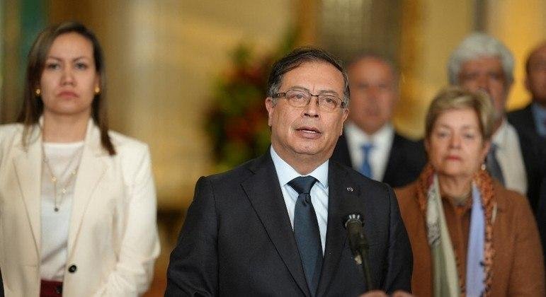 Presidente da Col&ocirc;mbia, Gustavo Petro, durante coletiva de imprensa
