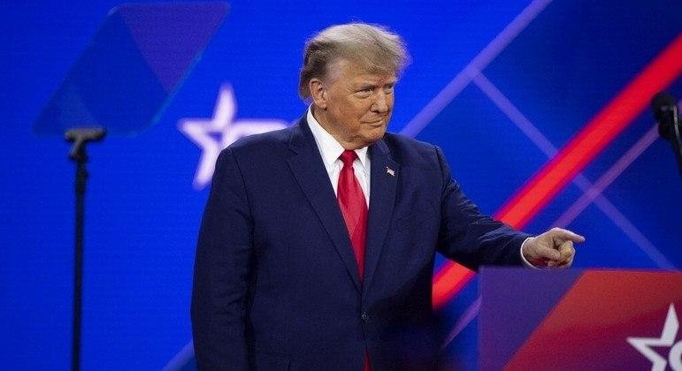 Donald Trump durante discurso na Confer&ecirc;ncia de A&ccedil;&atilde;o Pol&iacute;tica Conservadora