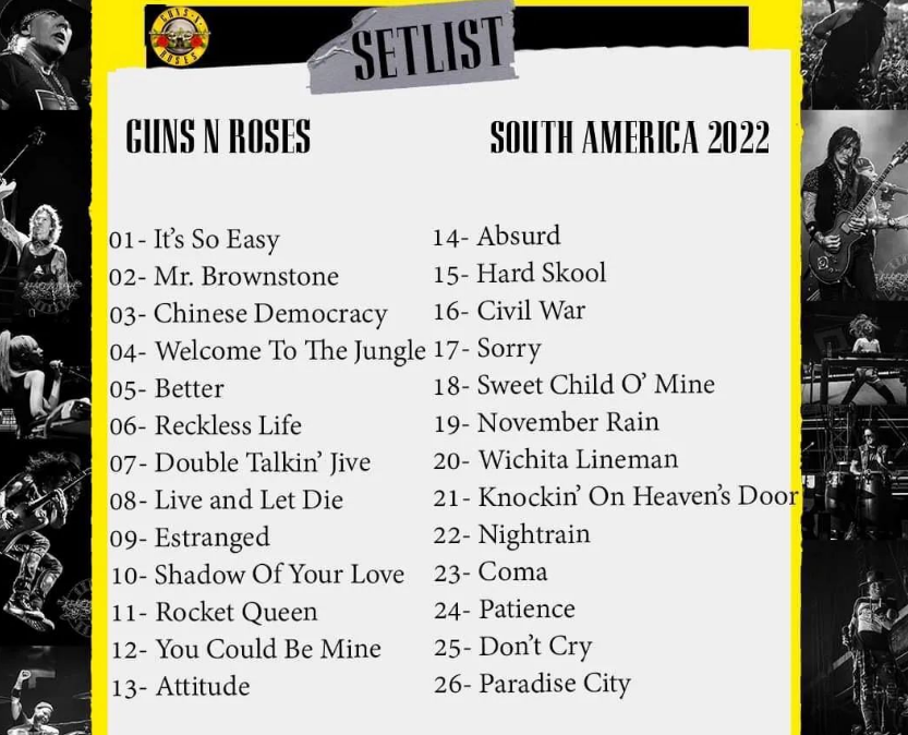 guns n roses tour setlist 2022